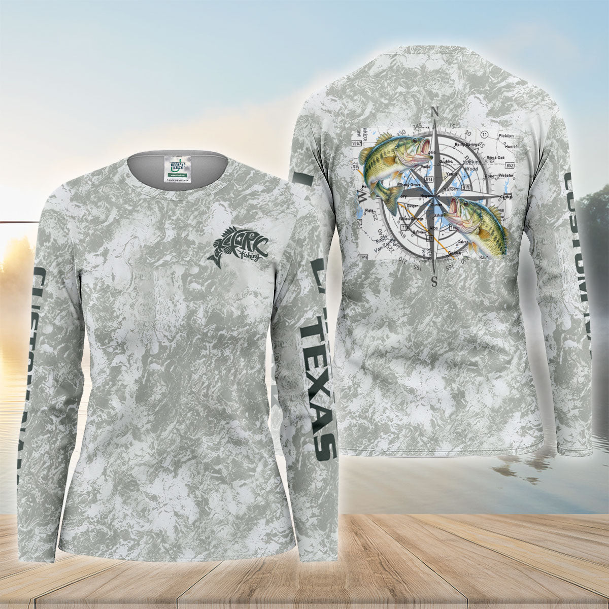 Lake Fork Texas Map Double Bass Custom UPF Shirt, Fishing Jersey, Womens Fishing Tee