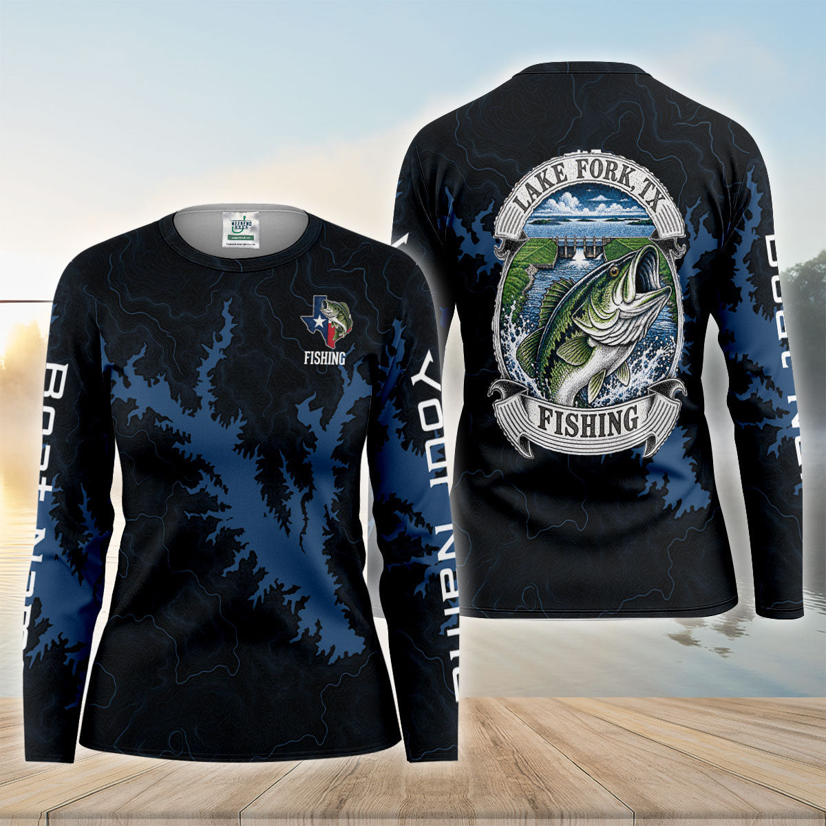 Lake Fork Bass Emblem Map Fishing UPF Shirt, Fishing Sun Shirt, Womens Fishing Apparel