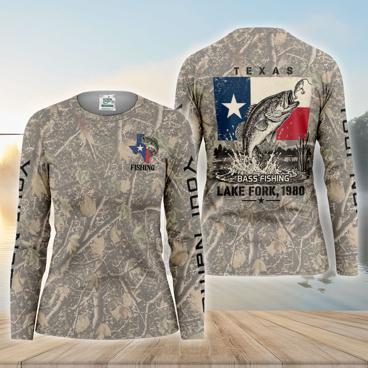 Lake Fork 1980 Camo Bass Custom UPF Shirt, Performance Fishing Shirt, Womens Fishing Tee