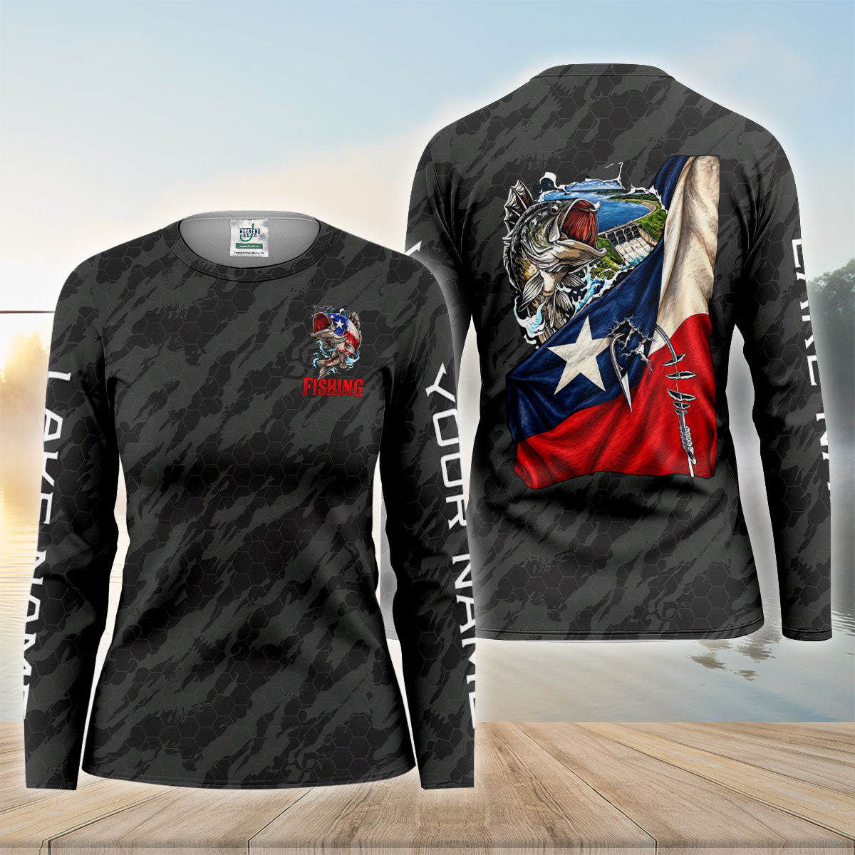 Lake Fork Texas Flag Bass Custom UPF Shirt, Performance Fishing Shirt, Womens Fishing Tee