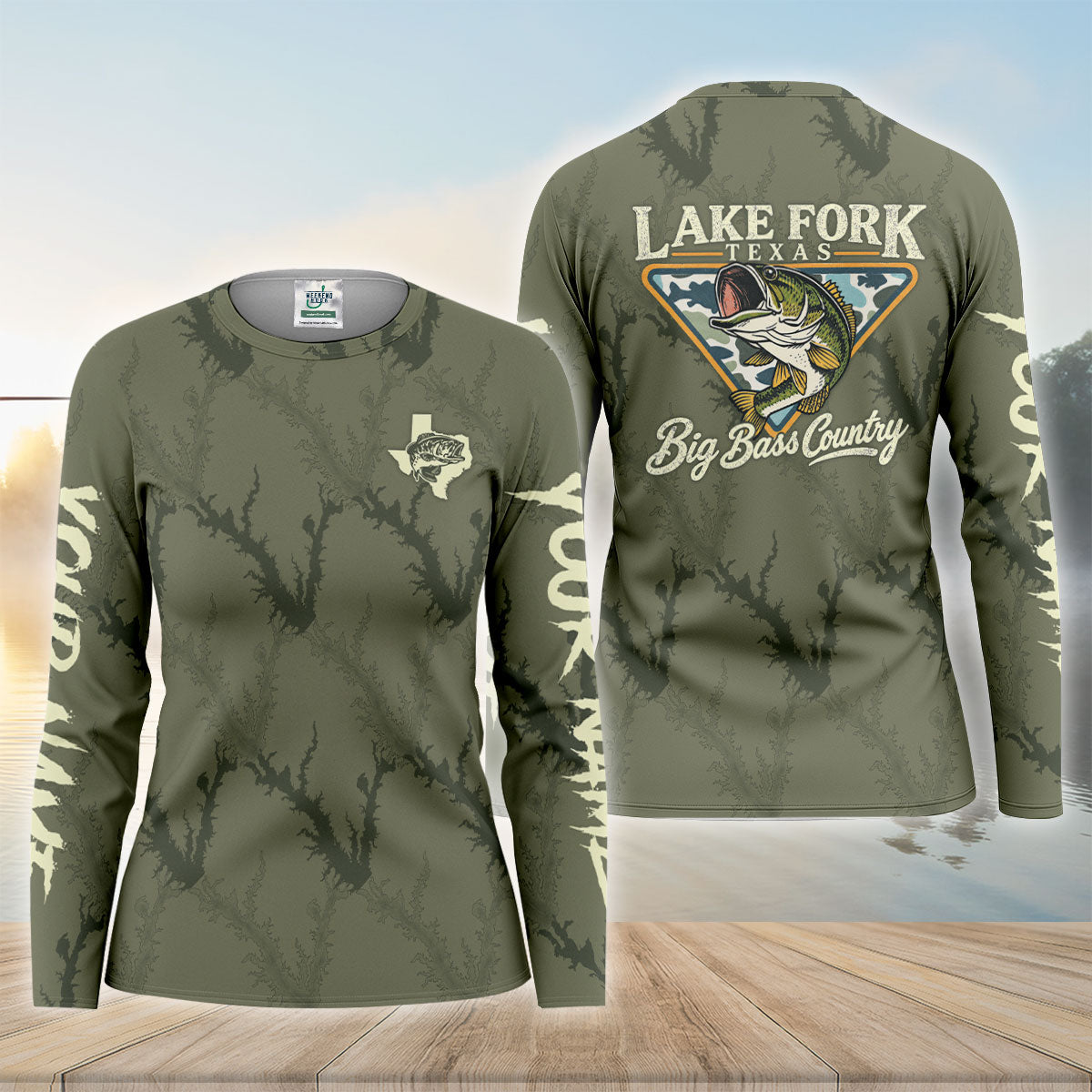 Lake Fork Texas Big Bass Country Map Custom UPF Shirt, Fishing Sun Shirt, Womens Fishing Apparel