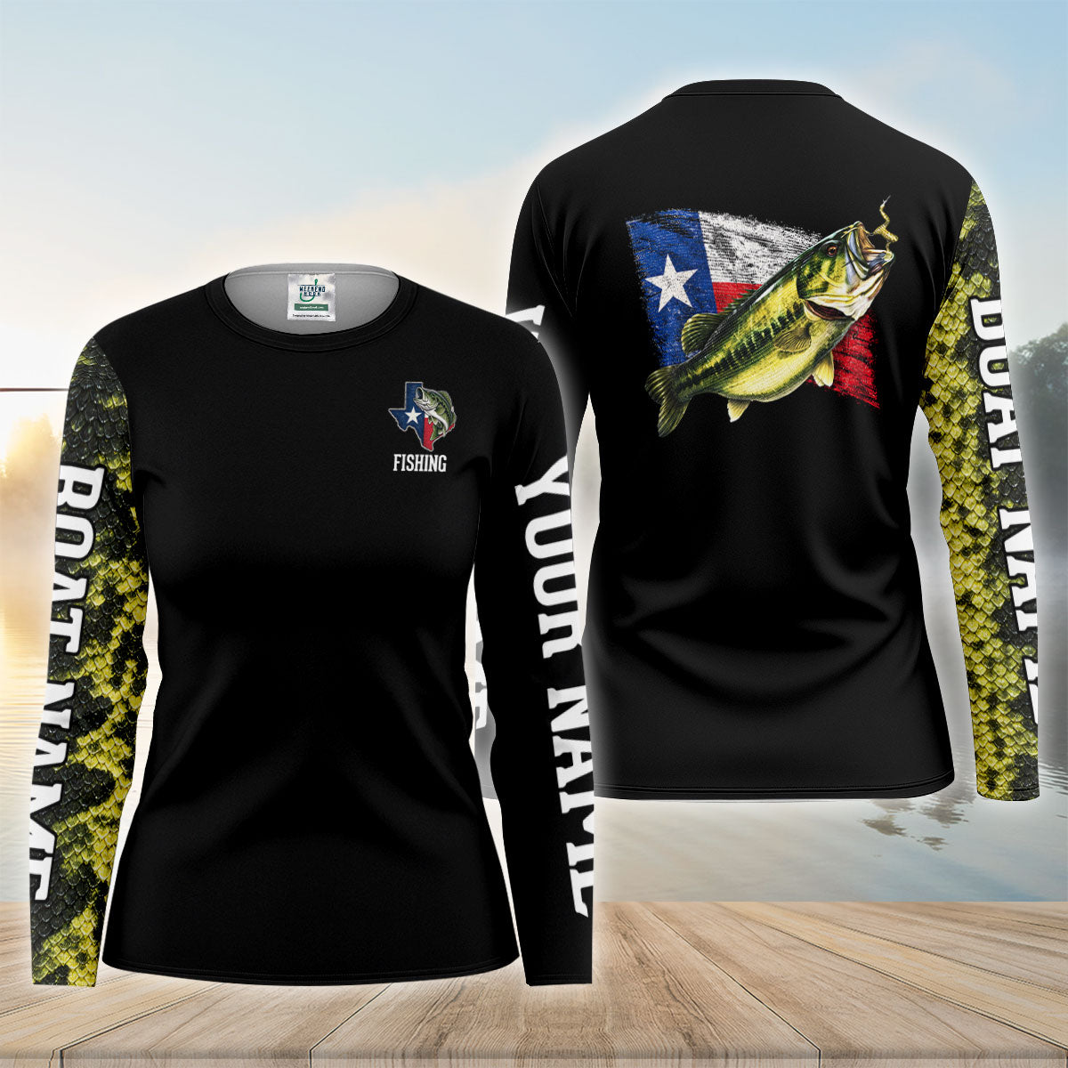 Texas Flag Bass Fish Scale Sleeve UPF Shirt, Fishing Jersey, Womens Fishing Tee