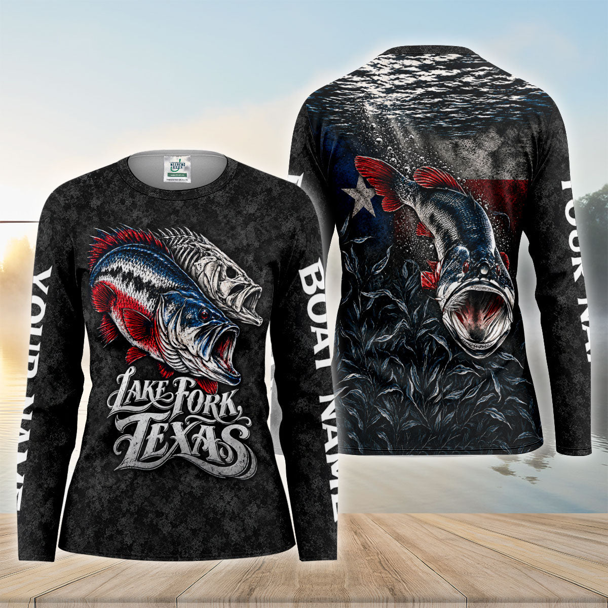 Lake Fork Texas Patriotic Bass UPF Shirt, Bass Fishing Shirt, Womens Fishing Tee