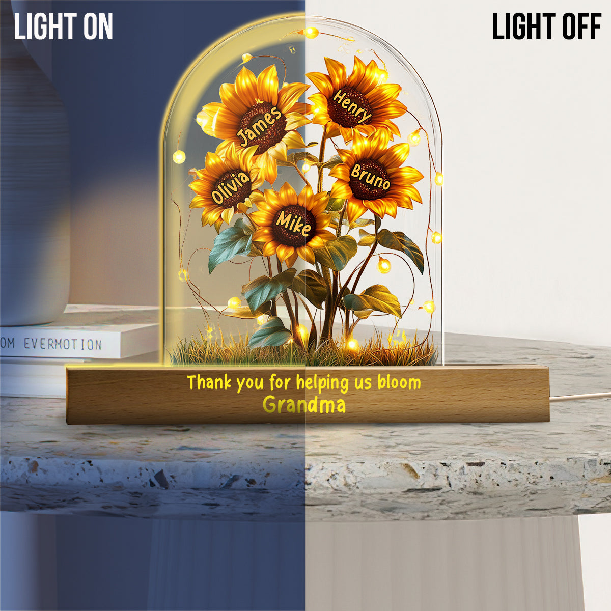 Grandma's Sunflower Garden Acrylic Led Night Light, Mothers Day Gift, Gift For Mom And Grandma