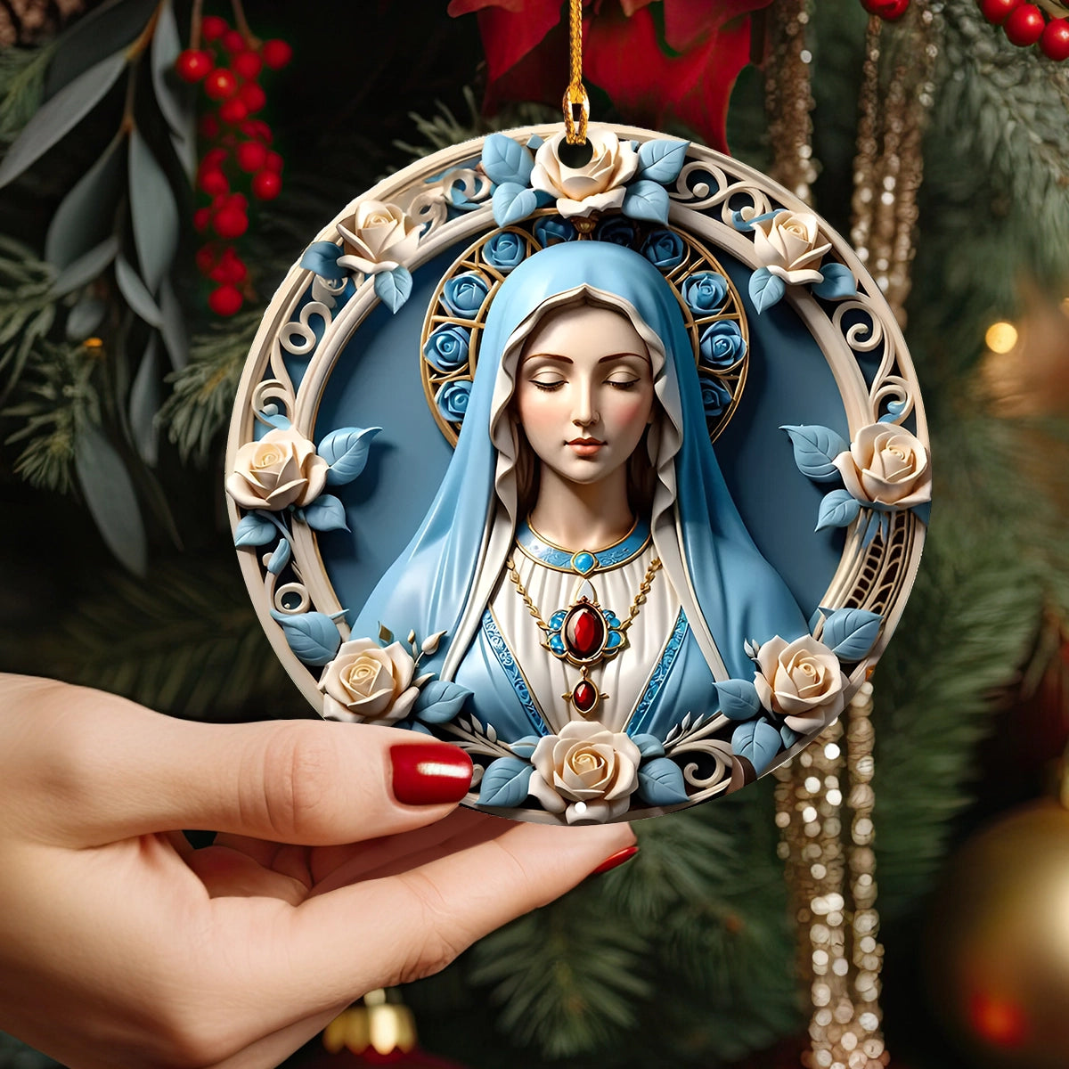 Blessed Virgin Mary 3D Effect Acrylic Christmas Ornament, Christmas Jesus Ornaments