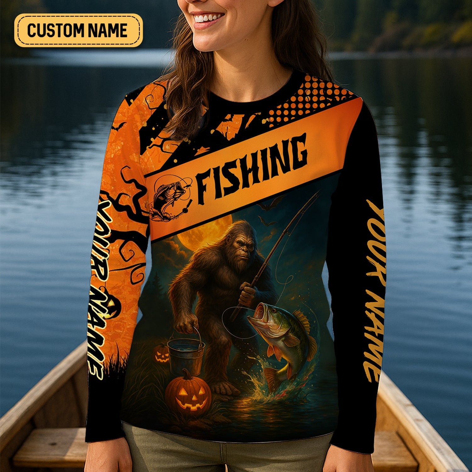 Bigfoot Halloween Fishing UPF Shirts, Women Fishing Shirt, Long Sleeve Fishing Shirts, Bass Fishing