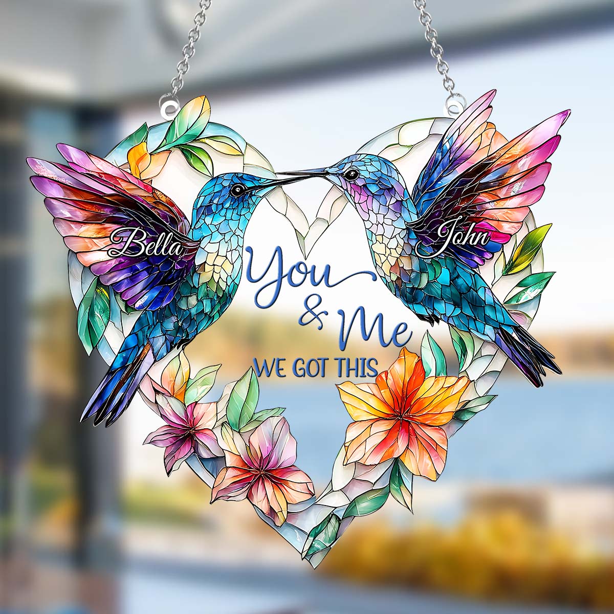 You And Me We Got This Personalized Hummingbird Couple Window Hanging Suncatcher Ornament, Couple Gifts
