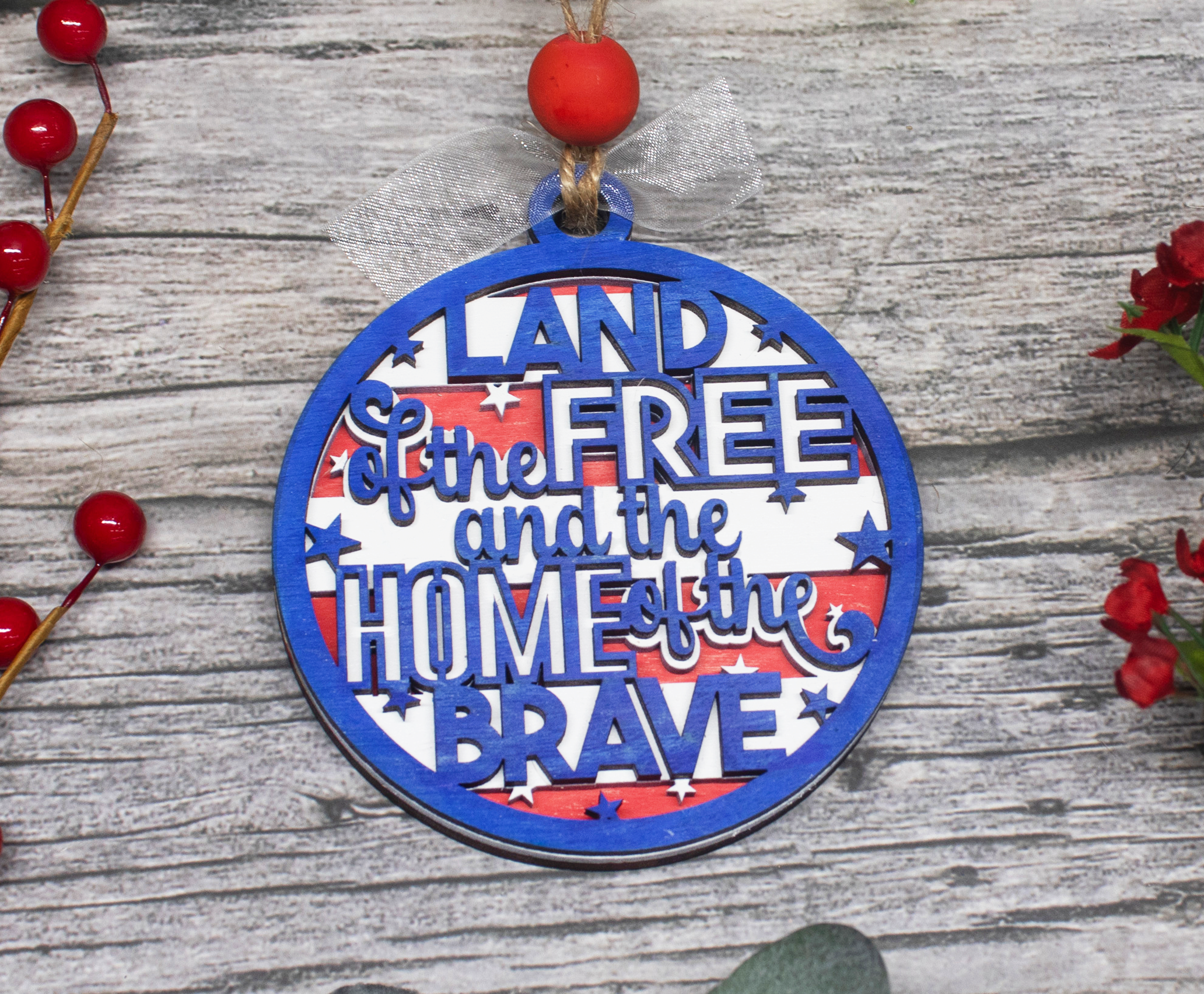 Land Of The Free, Home Of The Brave, America Christmas Ornament, 3-Layer Wooden Ornament