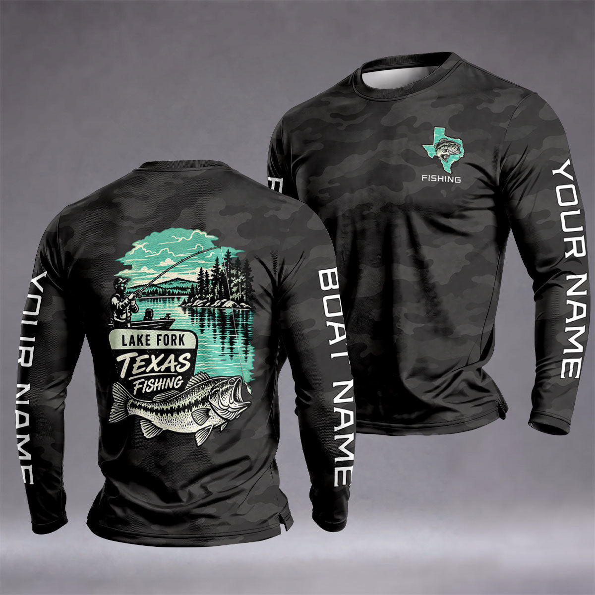 Lake Fork Texas Bass Camo Custom UPF Shirt, Bass Fishing Shirt, Mens Fishing Jersey