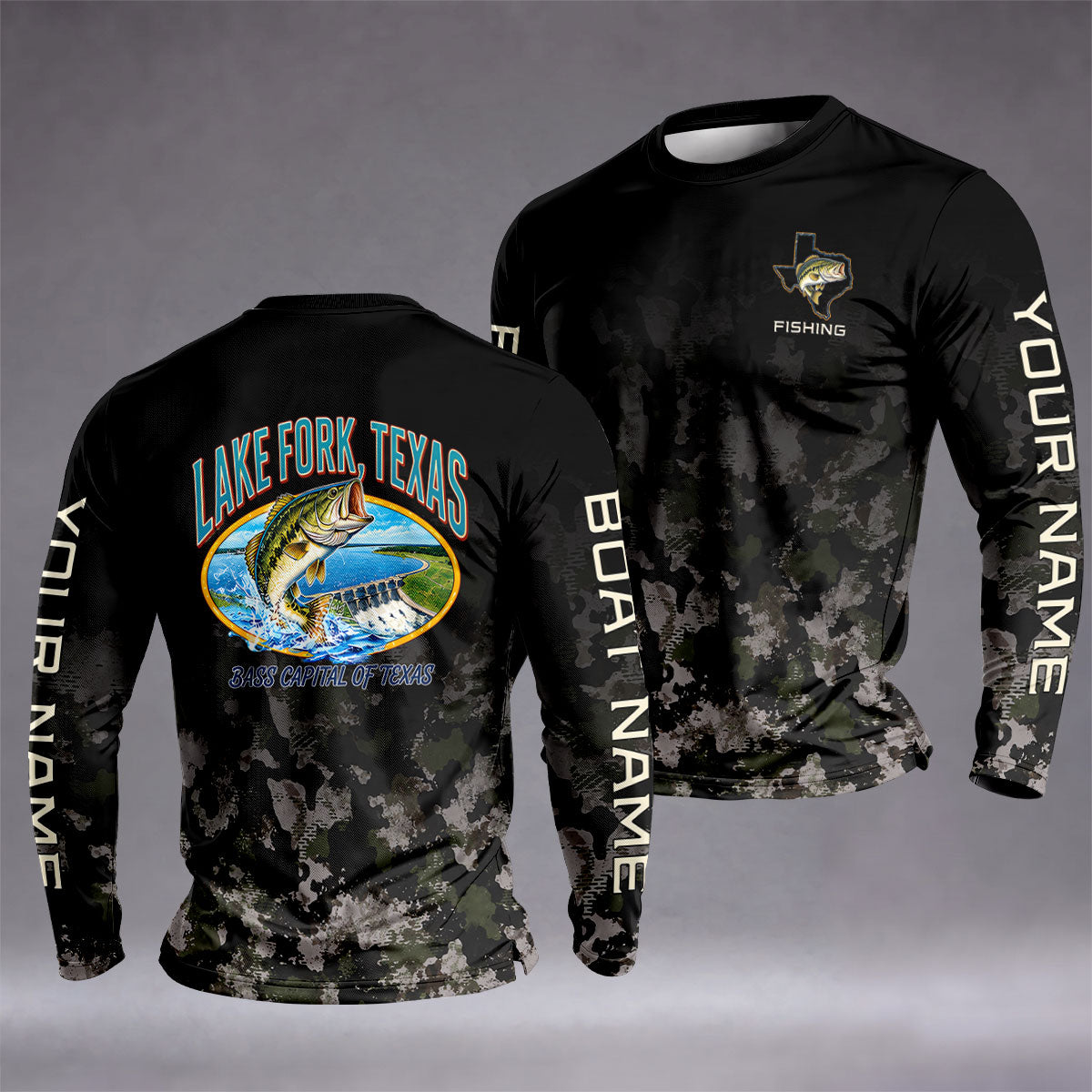 Lake Fork Texas Bass Capital Custom Camo UPF Shirt, Fishing Shirt, Mens Fishing Tee