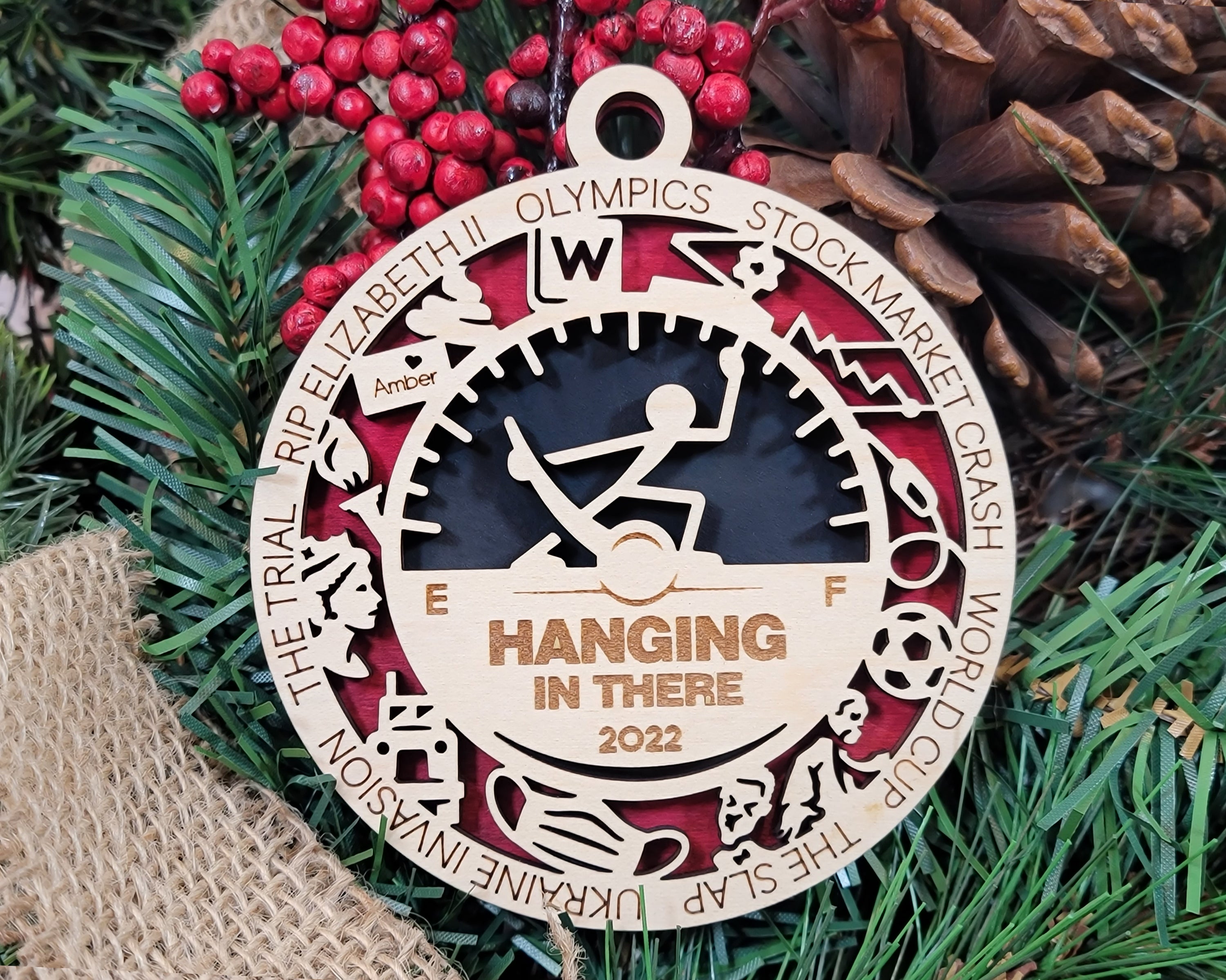 Hang In There 2022 Ornament, Gas Ornament, Year In Review Ornament, 2-Layer Wood Ornaments