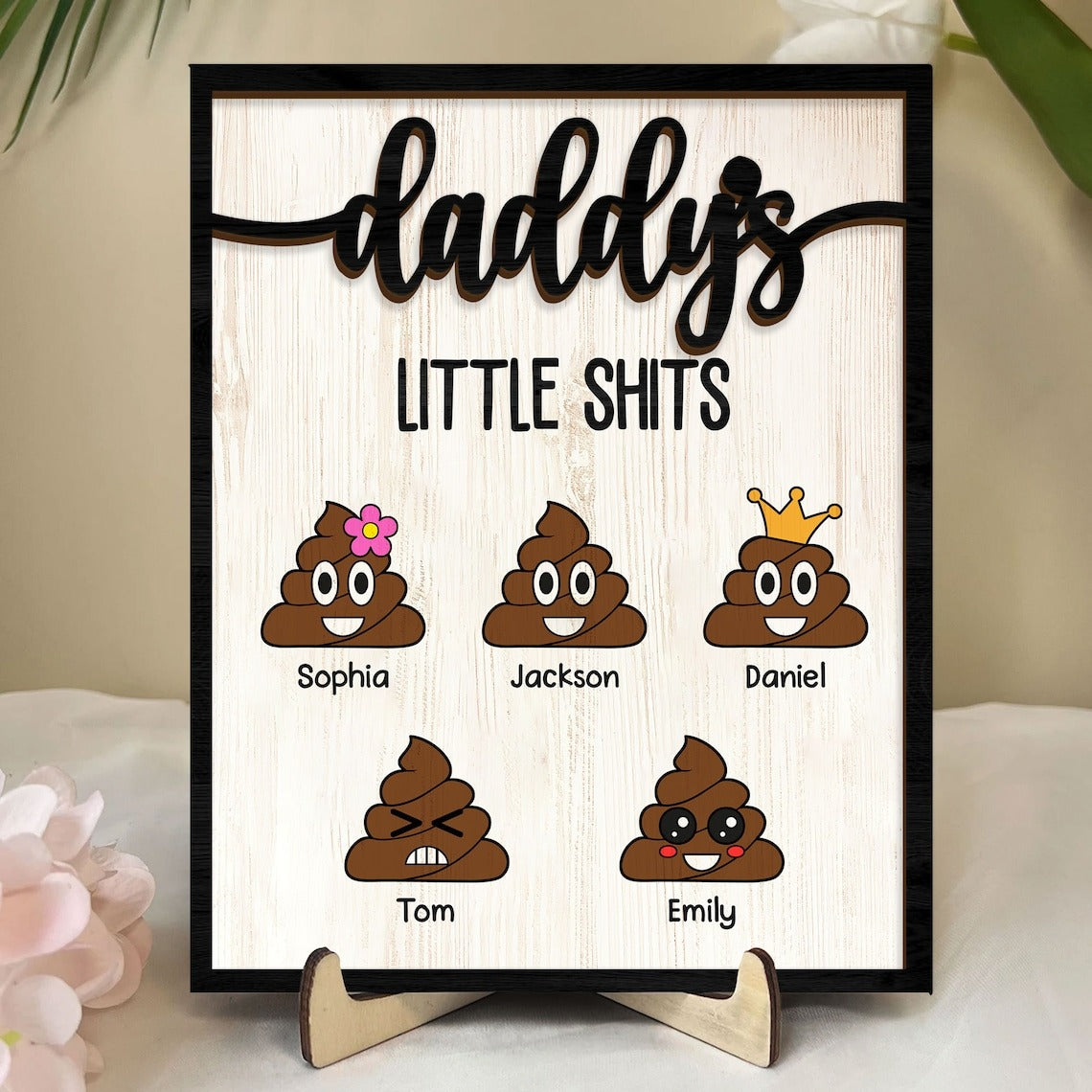 Personalized Daddy Wooden Plaque, Custom Kid's Name Wooden Sign, Daddy's Little Shits Wood Sign, Father's Day Gift for Dad, Grandpa, Him