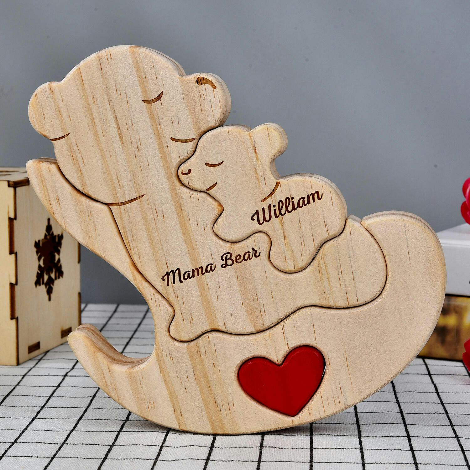 Mama Bear Personalized Shaped Wooden Puzzle, Bear Puzzle, Mother's Day Gifts