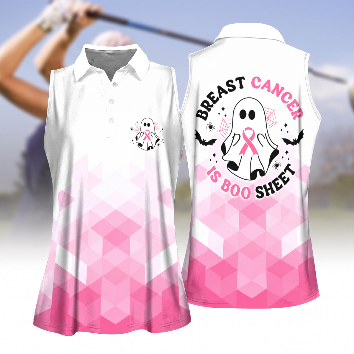 Breast Cancer Is Boo Sheet Polo Shirt, Golf Polo For Women, Printed Golf Shirt