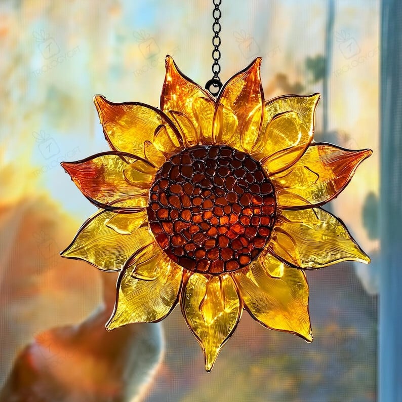 Sunflower Acrylic Suncatcher Ornament, Flowers Suncatcher, Flower Lovers Gift