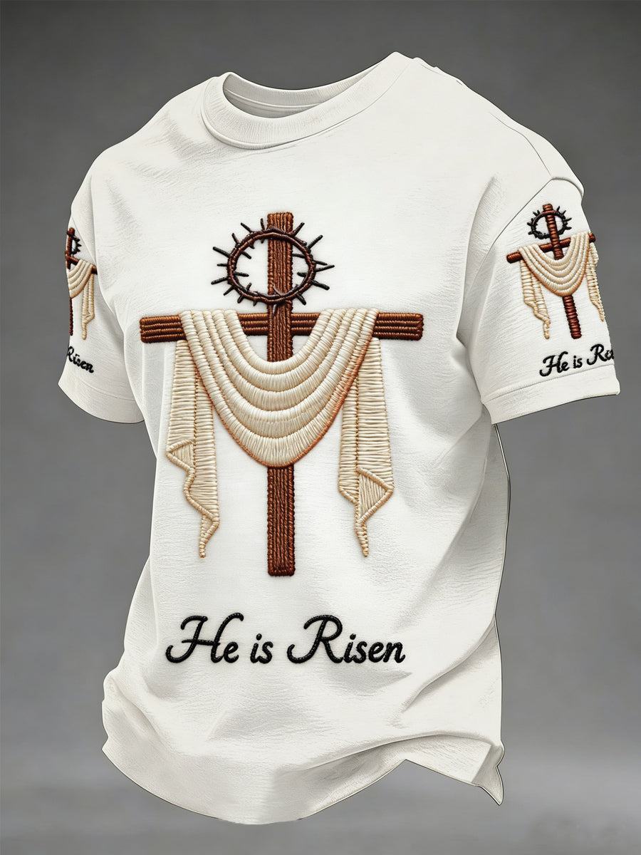 He Is Risen Christian Cross Short Sleeve T Shirt Easter Gift For Men