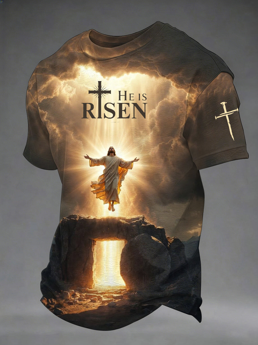 He Is Risen Jesus Christian Cross Short Sleeve T Shirt Easter Gift For Men