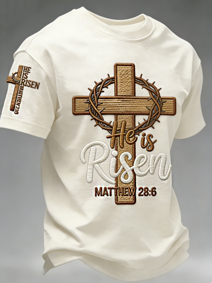 He Is Risen Matthew 28 6 Christian Cross T Shirt Easter Gift For Men