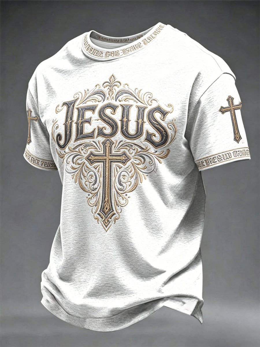 Jesus Ornate Christian Cross Short Sleeve T Shirt Gift For Men