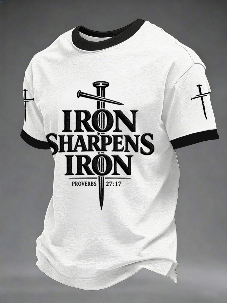 Iron Sharpens Iron Proverbs 27 17 Christian Cross T Shirt Gift For Men