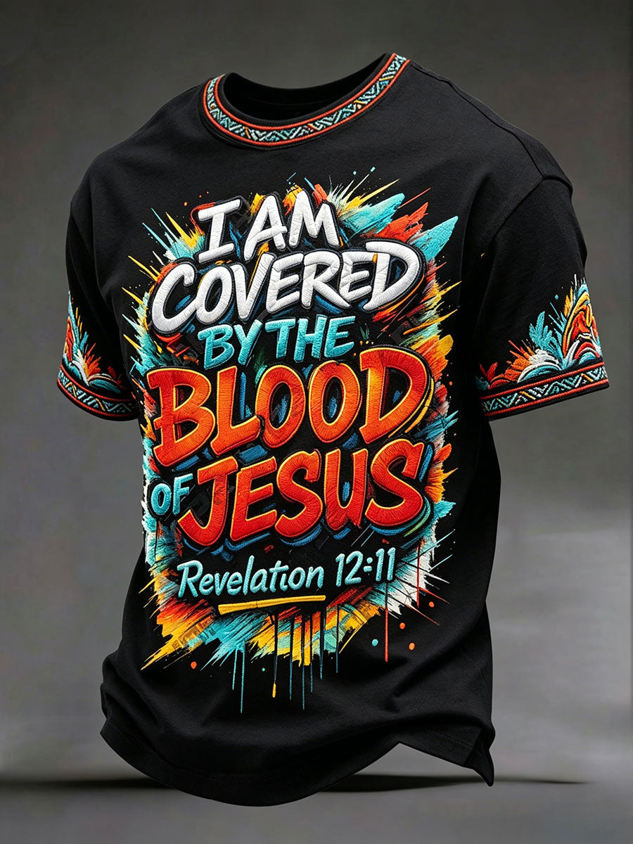 I Am Covered By The Blood of Jesus Colorful Christian T Shirt Gift For Men