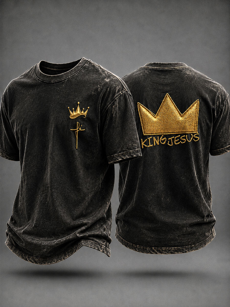 King Jesus Crown Christian Cross Short Sleeve T Shirt Gift For Men