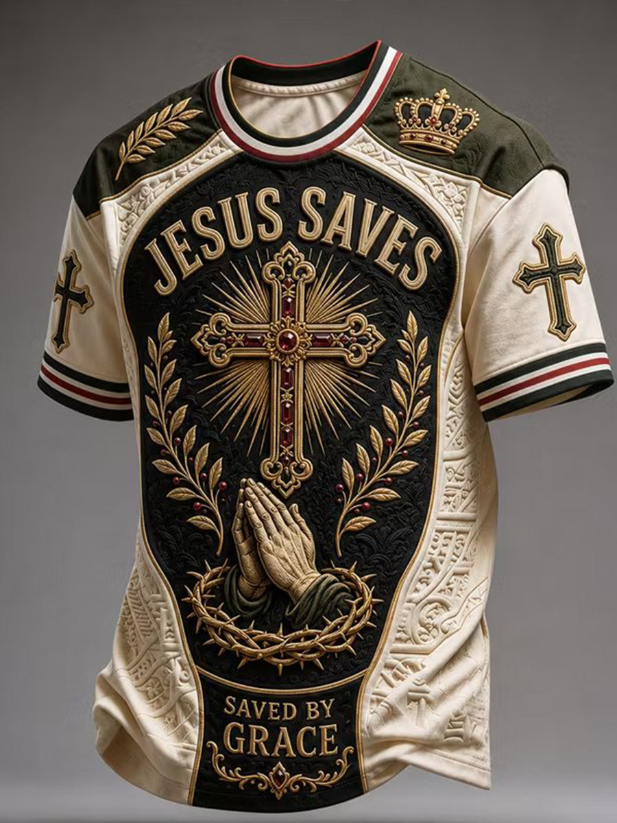 Jesus Saves Saved By Grace Christian Cross T Shirt Gift For Men