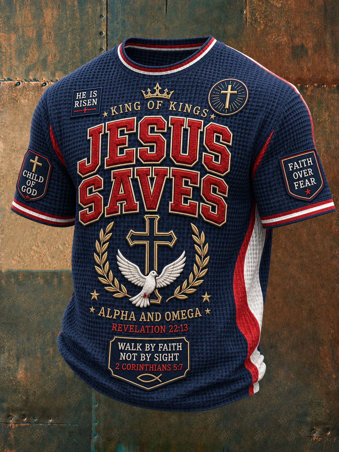 Jesus Saves Christian Cross Waffle Short Sleeve T Shirt Gift For Men