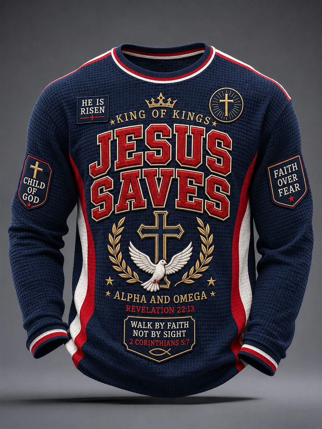 Jesus Saves Christian Cross Waffle Long Sleeve T Shirt Gift For Men