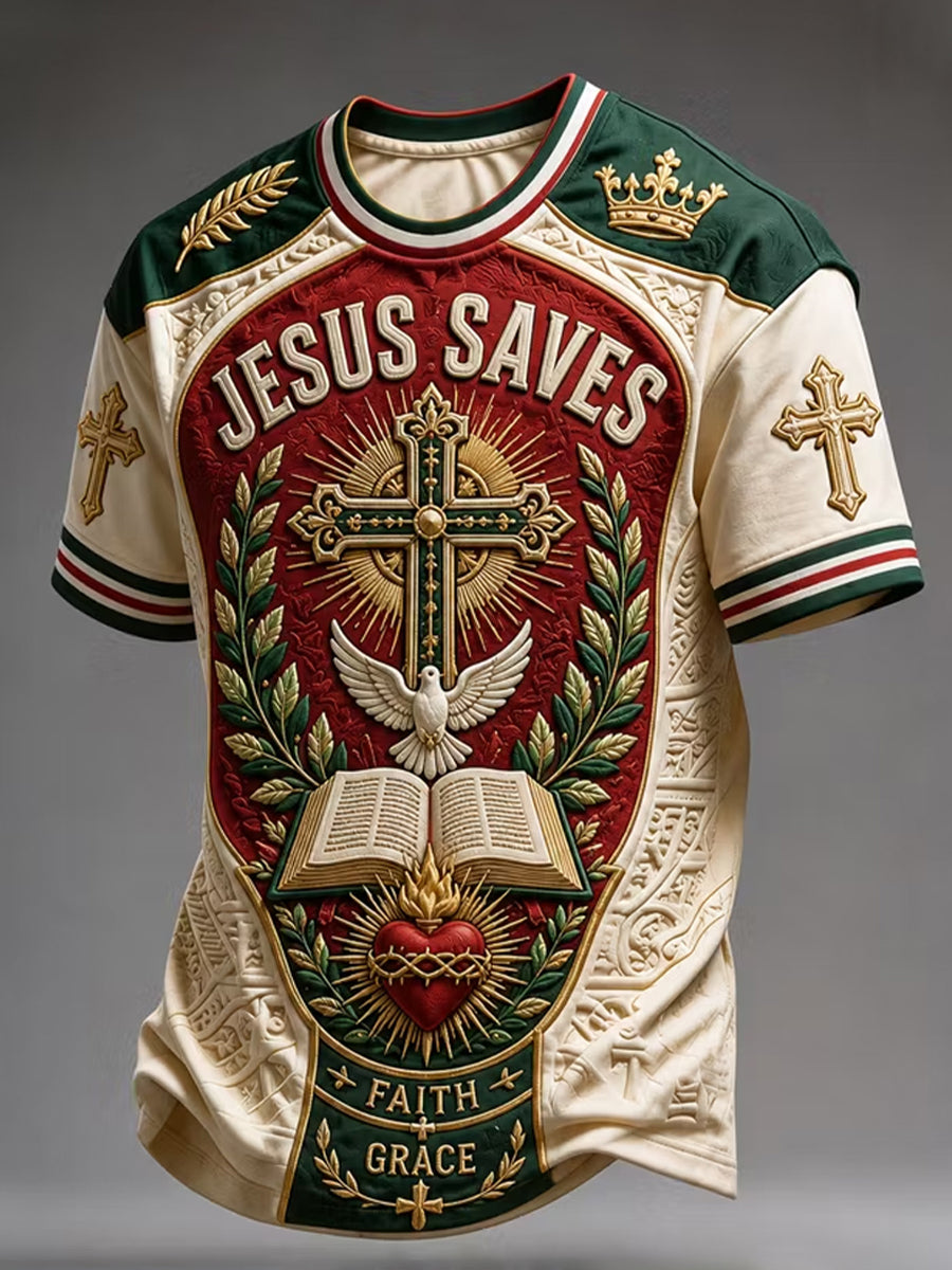 Jesus Saves Christian Cross Bible Short Sleeve T Shirt Gift For Men