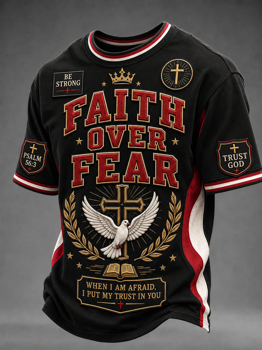 Faith Over Fear Christian Cross Short Sleeve T Shirt Gift For Men