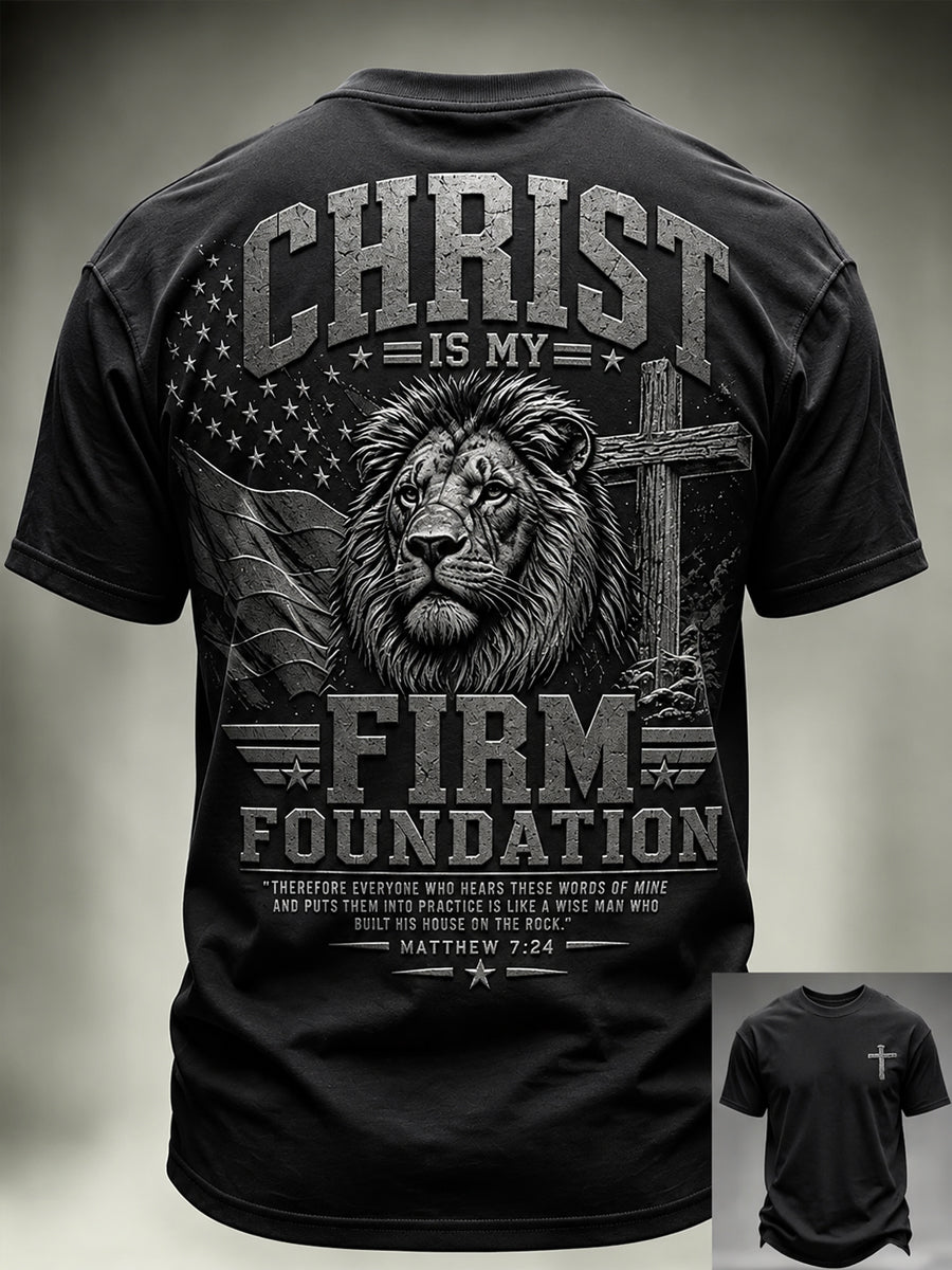 Christ Is My Firm Foundation Lion Christian Cross T Shirt Gift For Men