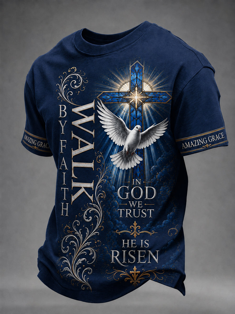 Walk By Faith Christian Cross Dove Short Sleeve T Shirt Gift For Men
