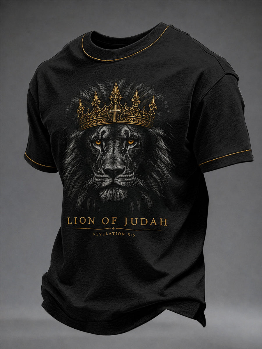Lion of Judah Crown Christian Short Sleeve T Shirt Gift For Men