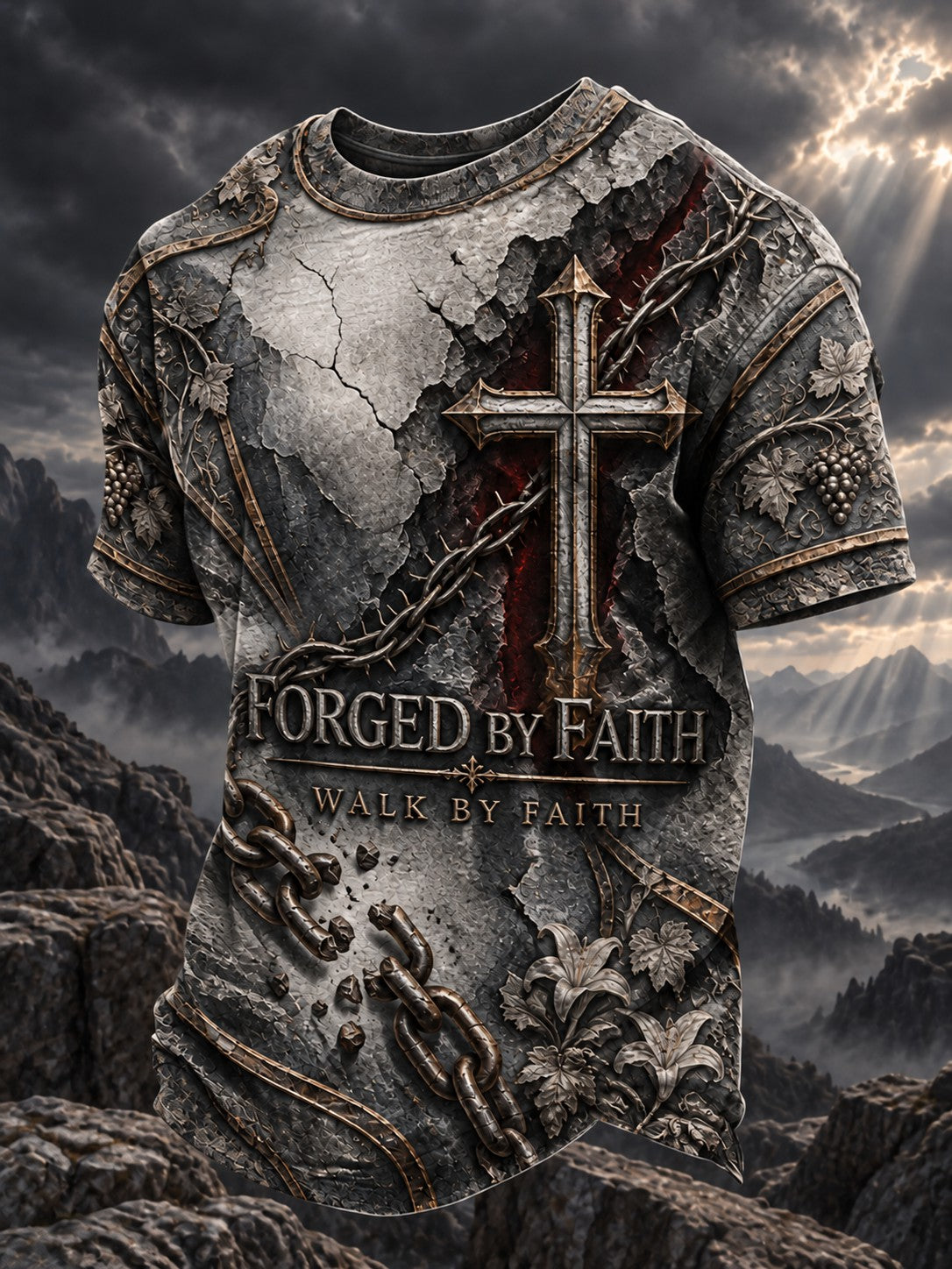 Forged By Faith Walk By Faith Christian Cross T Shirt Gift For Men