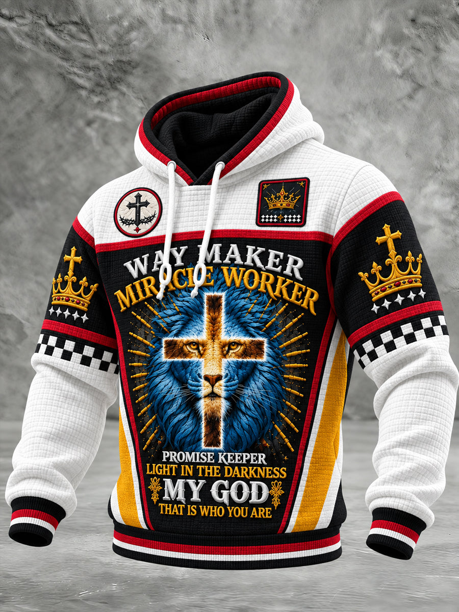 Way Maker Miracle Worker Promise Keeper Lion Cross Christian Hoodie for Men