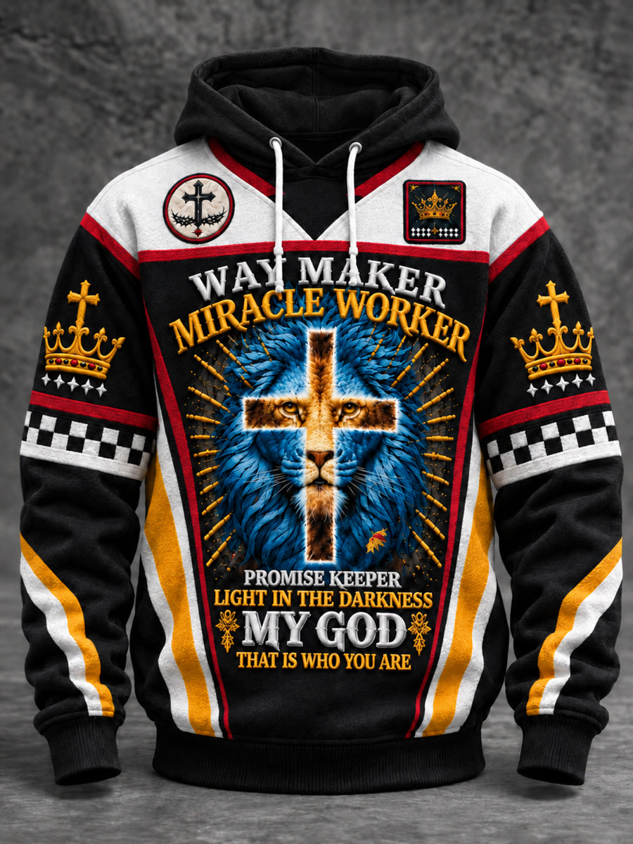 Way Maker Miracle Worker Promise Keeper Lion Cross Oversized Hoodie for Men