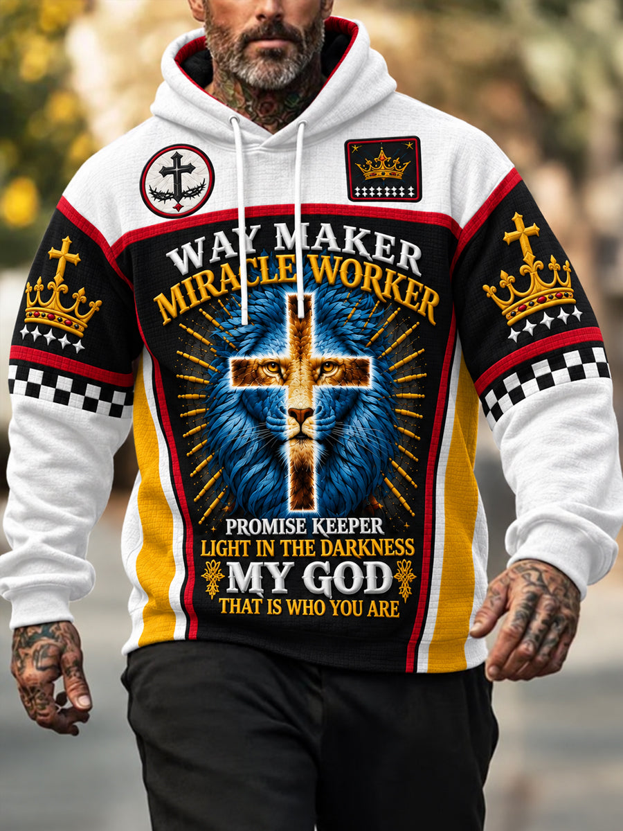 Way Maker Miracle Worker Promise Keeper Christian Pullover Hoodie for Men