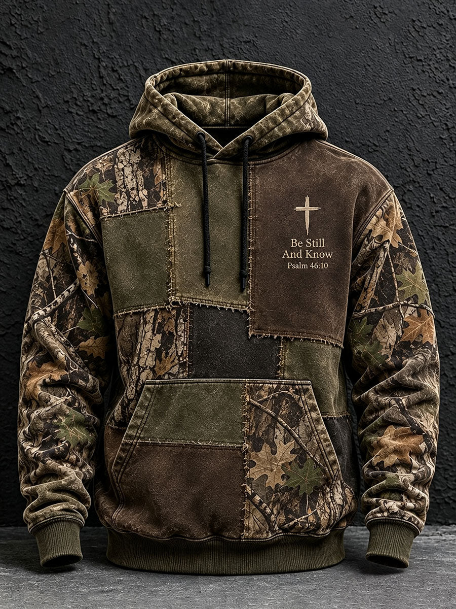 Be Still and Know Psalm 46:10 Camo Christian Hoodie for Men