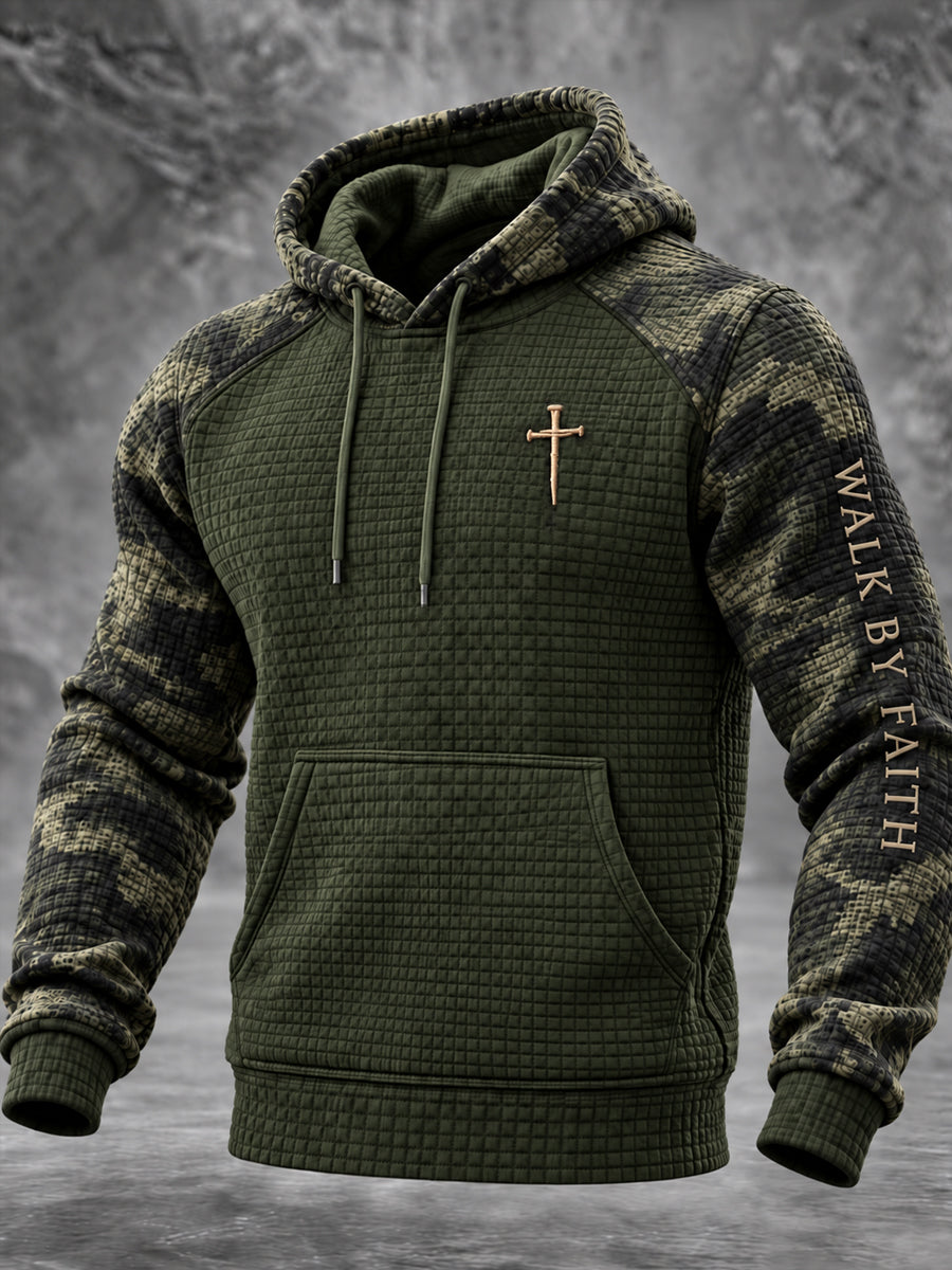 Walk by Faith Cross Camo Christian Hoodie for Men