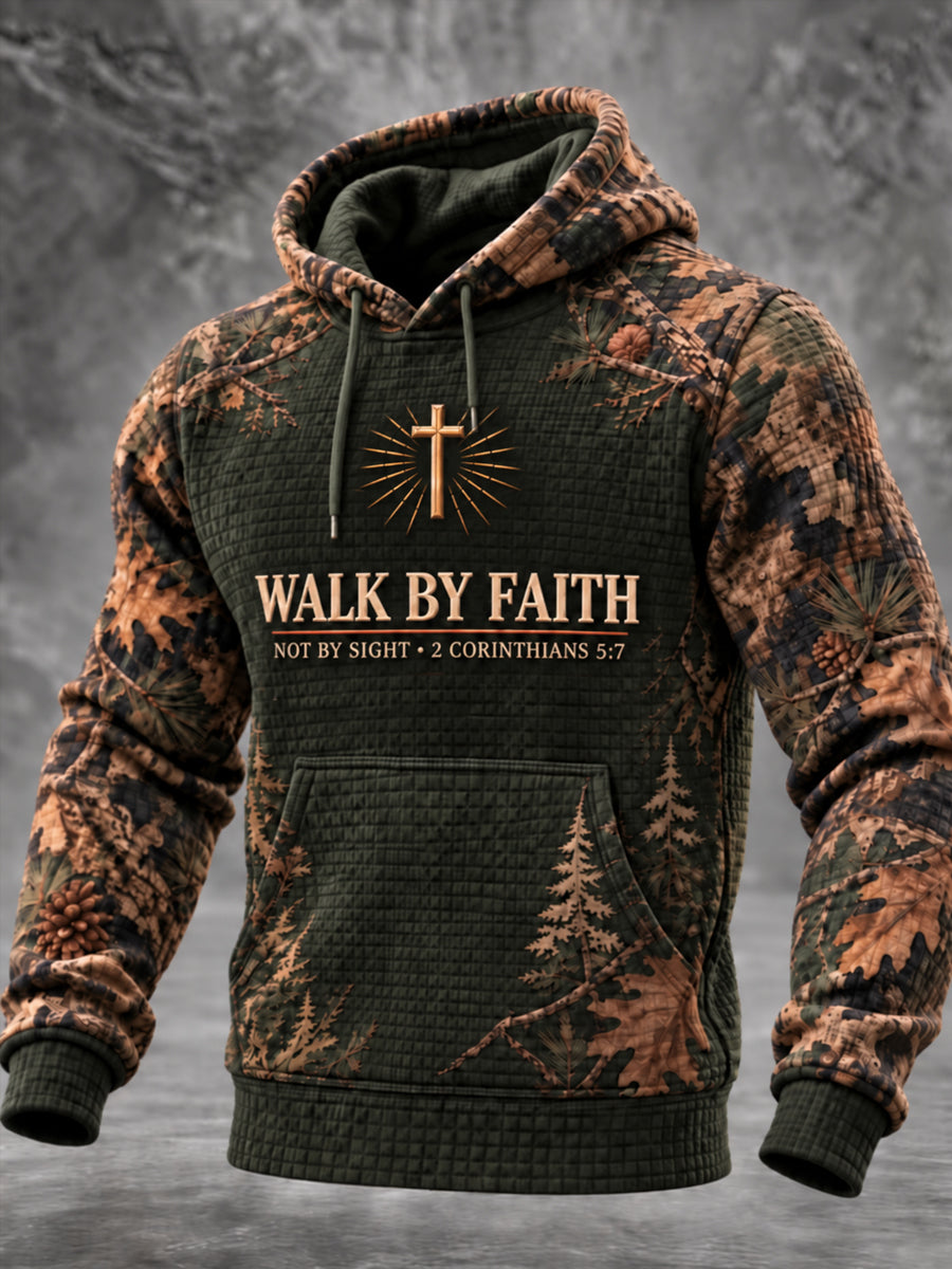 Walk by Faith Not by Sight 2 Corinthians 5:7 Camo Christian Hoodie for Men