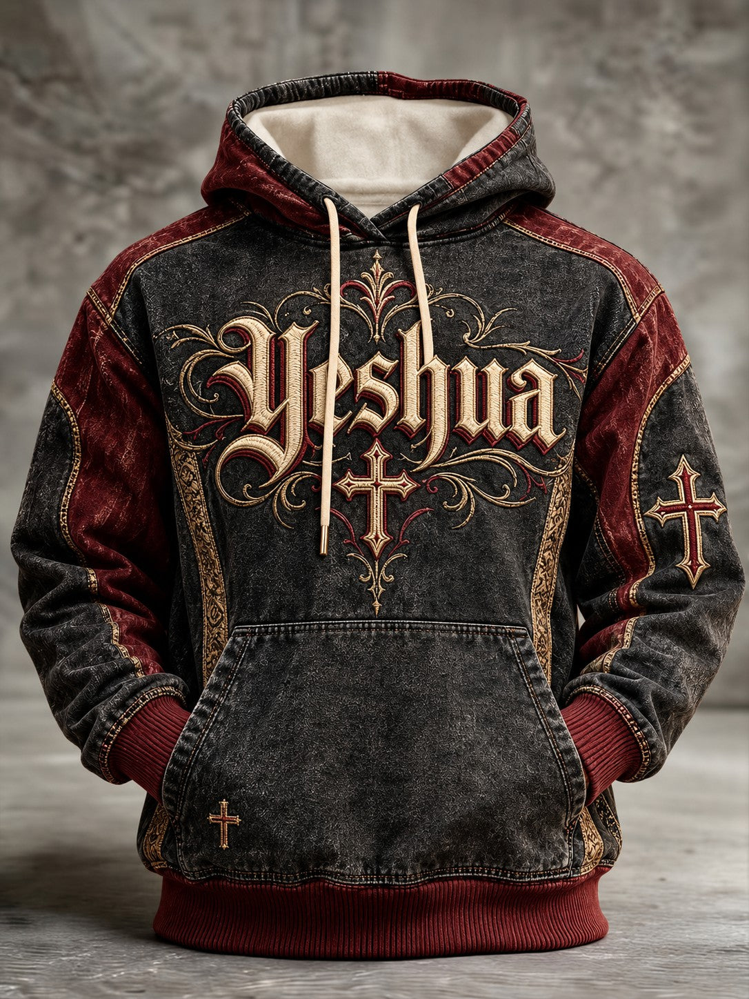 Yeshua Gothic Cross Christian Hoodie for Men
