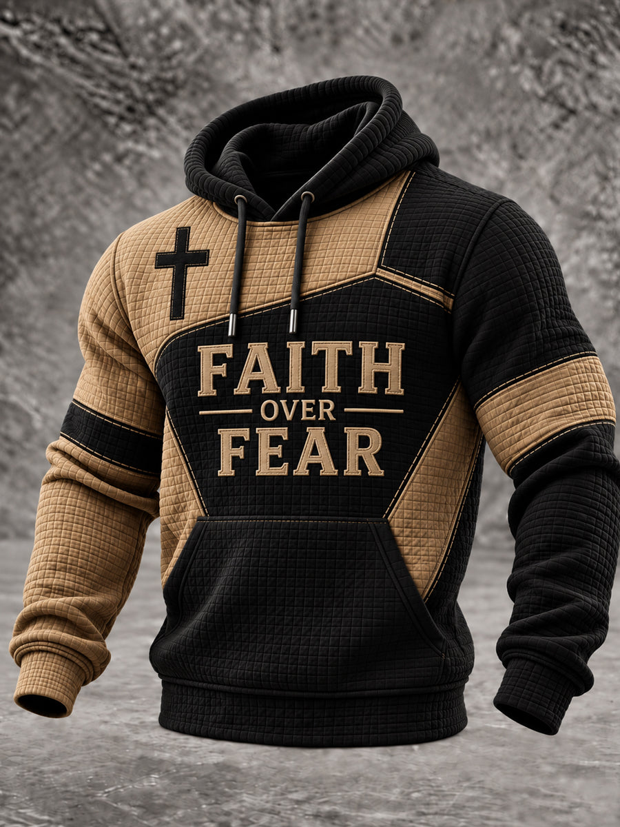 Faith Over Fear Cross Color Block Christian Hoodie for Men