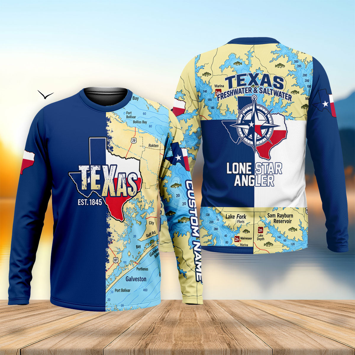 Custom Texas Freshwater Saltwater Fishing UPF Shirt, Fishing Jersey, Mens Fishing Tee