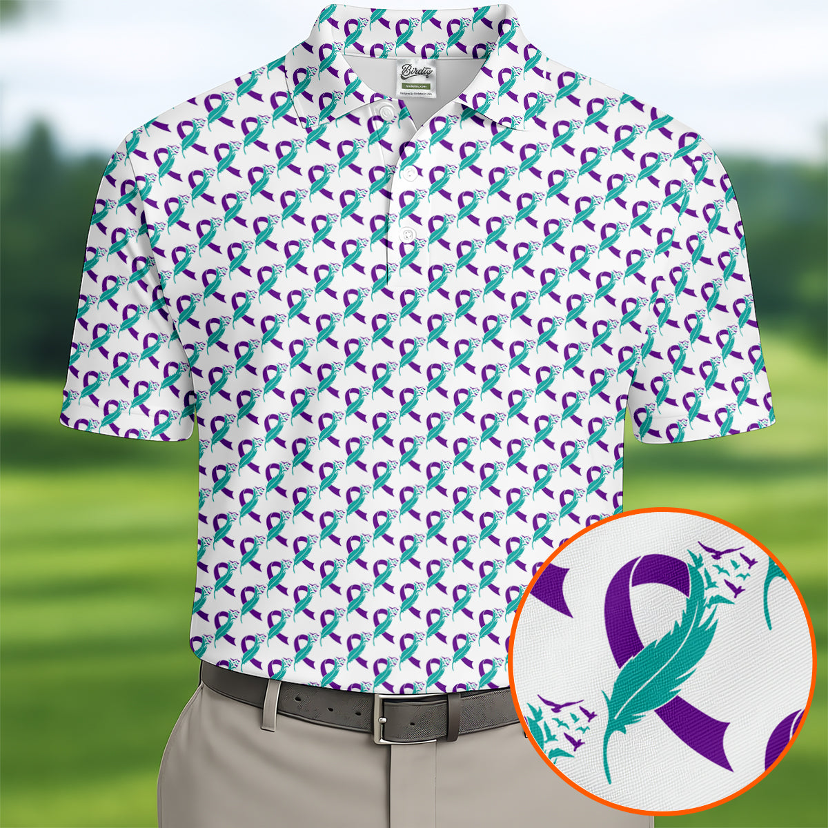Suicide Awareness Feather Ribbon Pattern Mens Golf Polo, Golf Shirts For Men