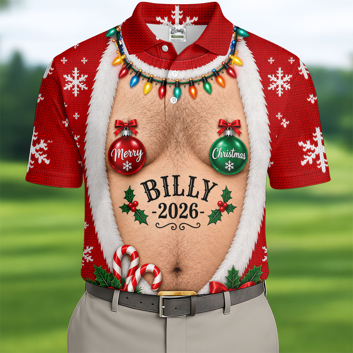 Custom Name Ornament Merry Christmas Golf Shirt, Mens Golf Shirts, Polo Shirts For Men