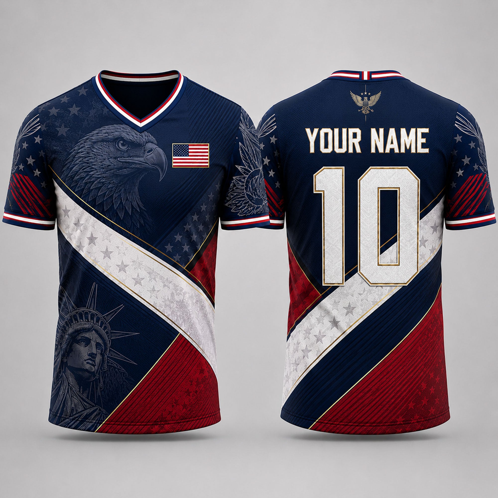 Patriotic American Flag Fooball Shirt, USA Football National Team V-Neck For Men, Father's Day Presents