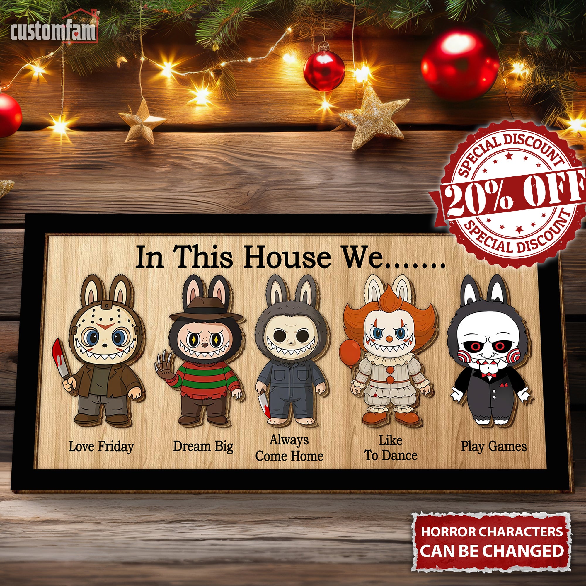 In This House We, Labubu Monster, Horror Movie Characters, Halloween Wood Sign, Halloween Decorations Outdoor