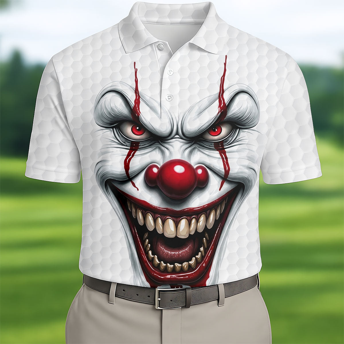 Clown Horror Character Golf Ball Halloween Polo Shirt, Men's Golf Shirt, Mens Golf Polo