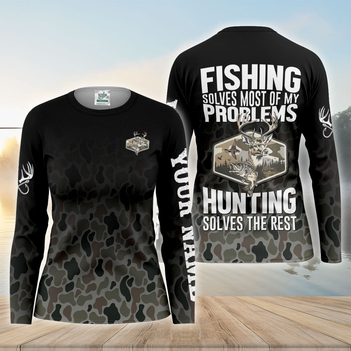 Fishing Solves Problems Hunting Solves Rest Custom UPF Shirt, Hunting Shirt, Womens Shirt